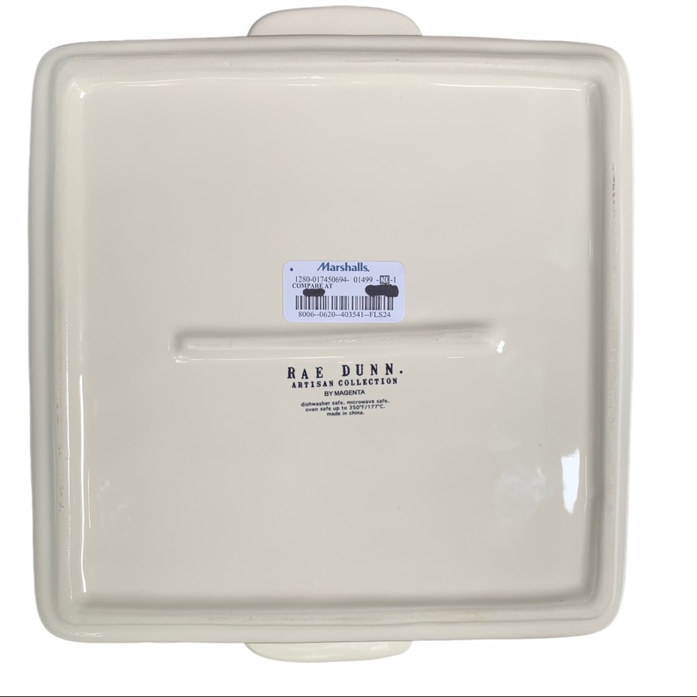 Rae Dunn MORE PLEASE Casserole Baking Dish White Black Large Letters Dimples NWT - Picture 4 of 12